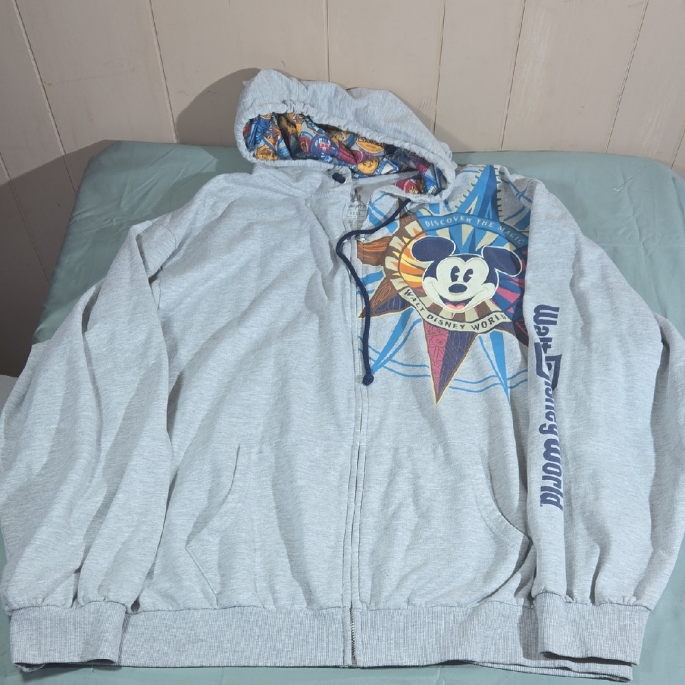 Disney Parks Zipper Jacket Hoodie Mens XXXL Grey  Mickey Mouse Compass